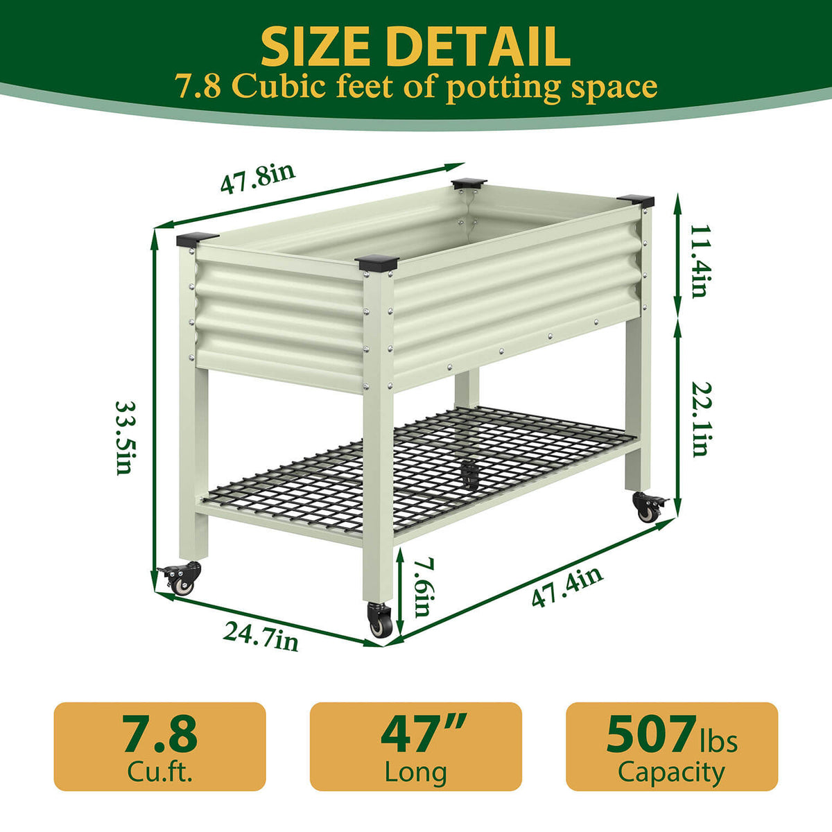 Veikous 33" Tall Planter Box with Legs, Galvanized Raised Garden Bed on Wheels with Shelf for Outdoor Use