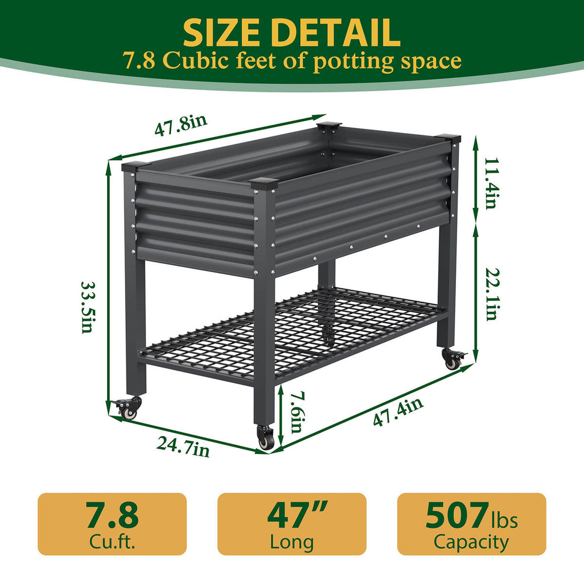 7.8 cubic feet of potting space elevated garden bed