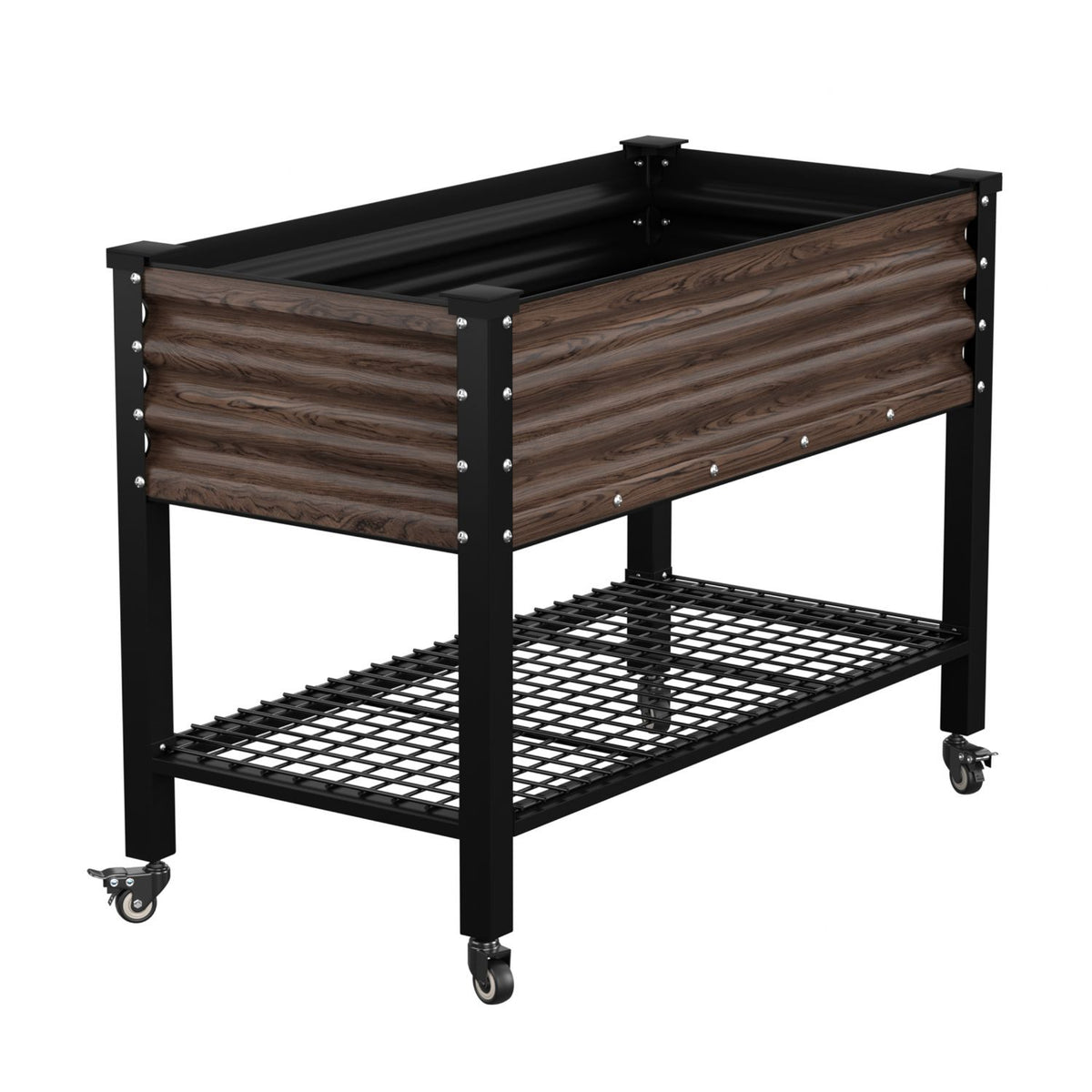 Rustic Planter Box with Wheels and Shelf