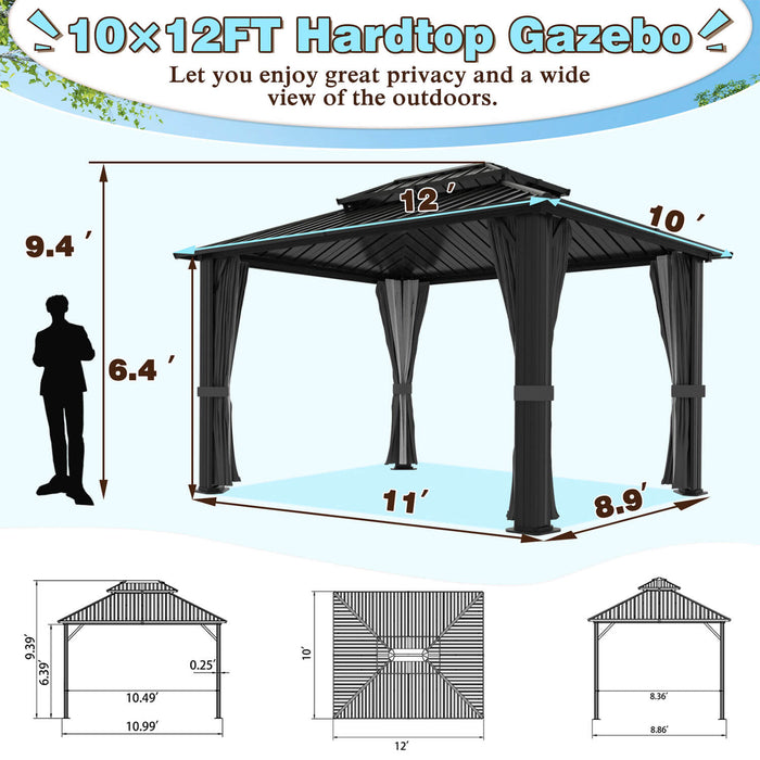 VEIKOUS Gazebo 10x12, Patio Gazebo with Netting and Curtains, Hardtop ...