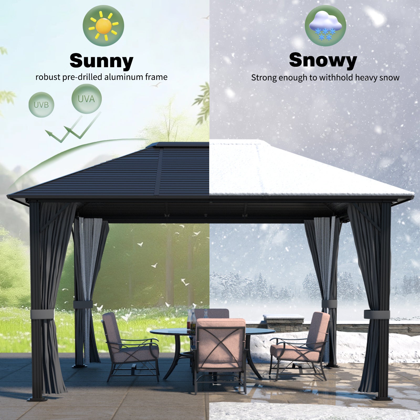12 x 10 Gazebo, Aluminum Single Roof with Mesh Netting for