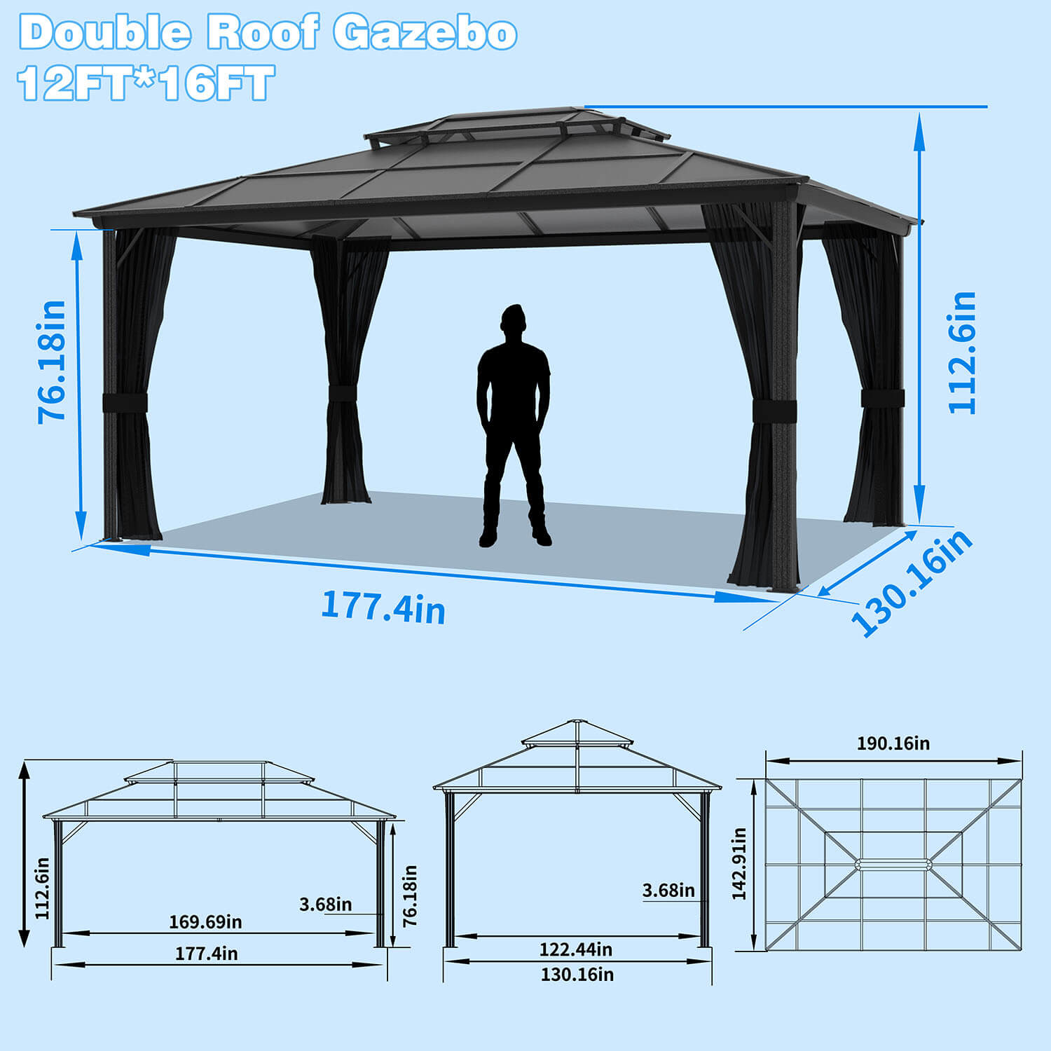 ¨̮⃝ Kozyard Alexander 12' X 14' Hardtop Gazebo, Aluminum Metal