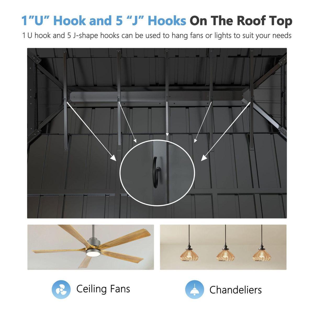 gazebo with hooks on the roof