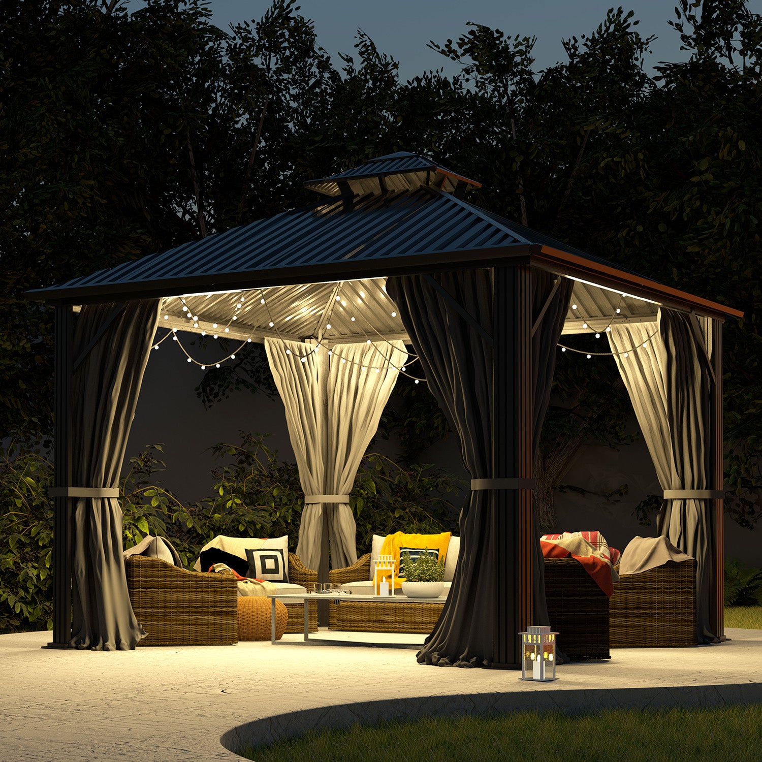 10x10 Gazebo with Double Roof, Aluminum Gazebo for Backyard