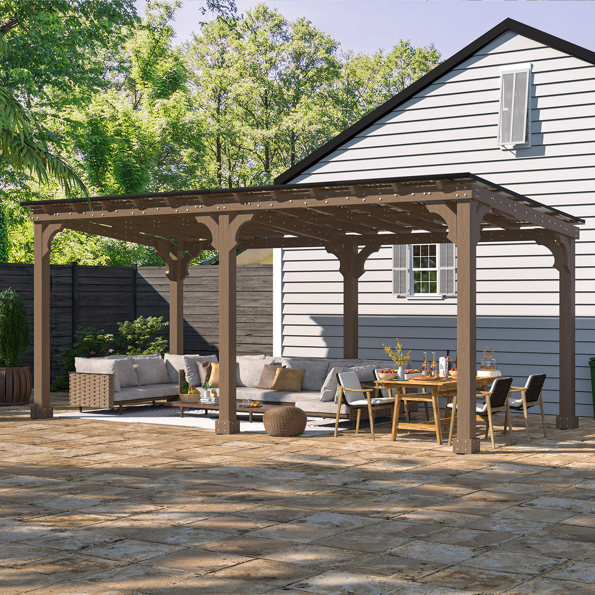 Veikous Hardtop Grill Gazebo, Wooden Gazebo for BBQ, with Sloping Metal Roof, 10 x 12, 10 x 20