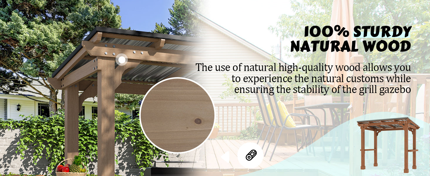Veikous BBQ Canopy Made of Natural Wood