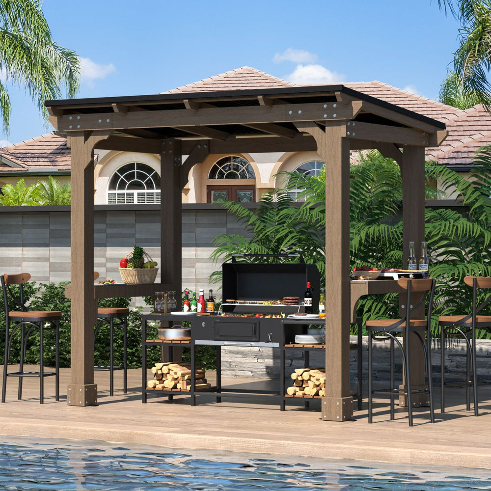 Wood Grill Gazebo with Sloping Roof for Outdoor, Multiple Sizes