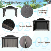 VEIKOUS Gazebo 10x12, Patio Gazebo with Curtains and Netting, Galvanized Steel Hardtop