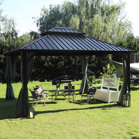 VEIKOUS Gazebo 10x12, Patio Gazebo with Netting and Curtains, Aluminum Hardtop