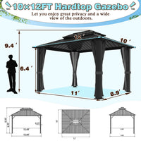 VEIKOUS Gazebo 10x12, Patio Gazebo with Netting and Curtains, Aluminum Hardtop