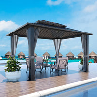 VEIKOUS Gazebo 10x12, Patio Gazebo with Netting and Curtains, Aluminum Hardtop