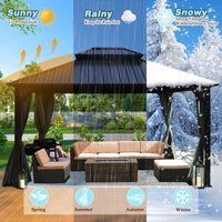 VEIKOUS Gazebo 10x12, Patio Gazebo with Netting and Curtains, Aluminum Hardtop
