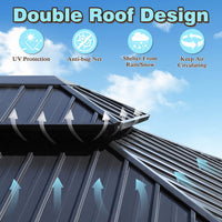 VEIKOUS Gazebo 10x12, Patio Gazebo with Curtains and Netting, Galvanized Steel Hardtop