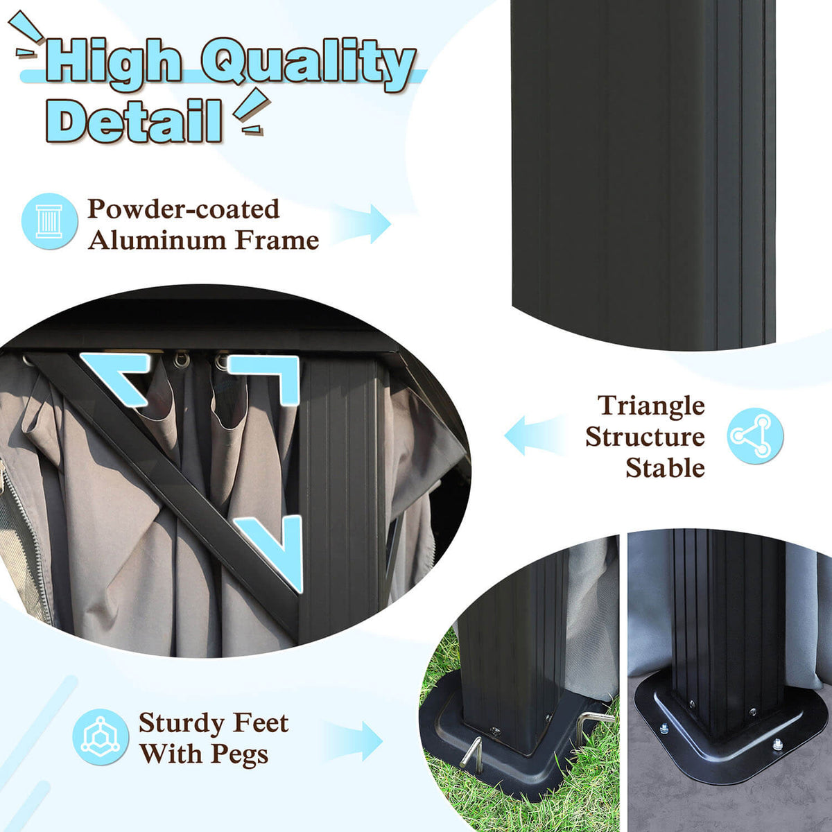 VEIKOUS Gazebo 10x12, Patio Gazebo with Netting and Curtains, Aluminum Hardtop