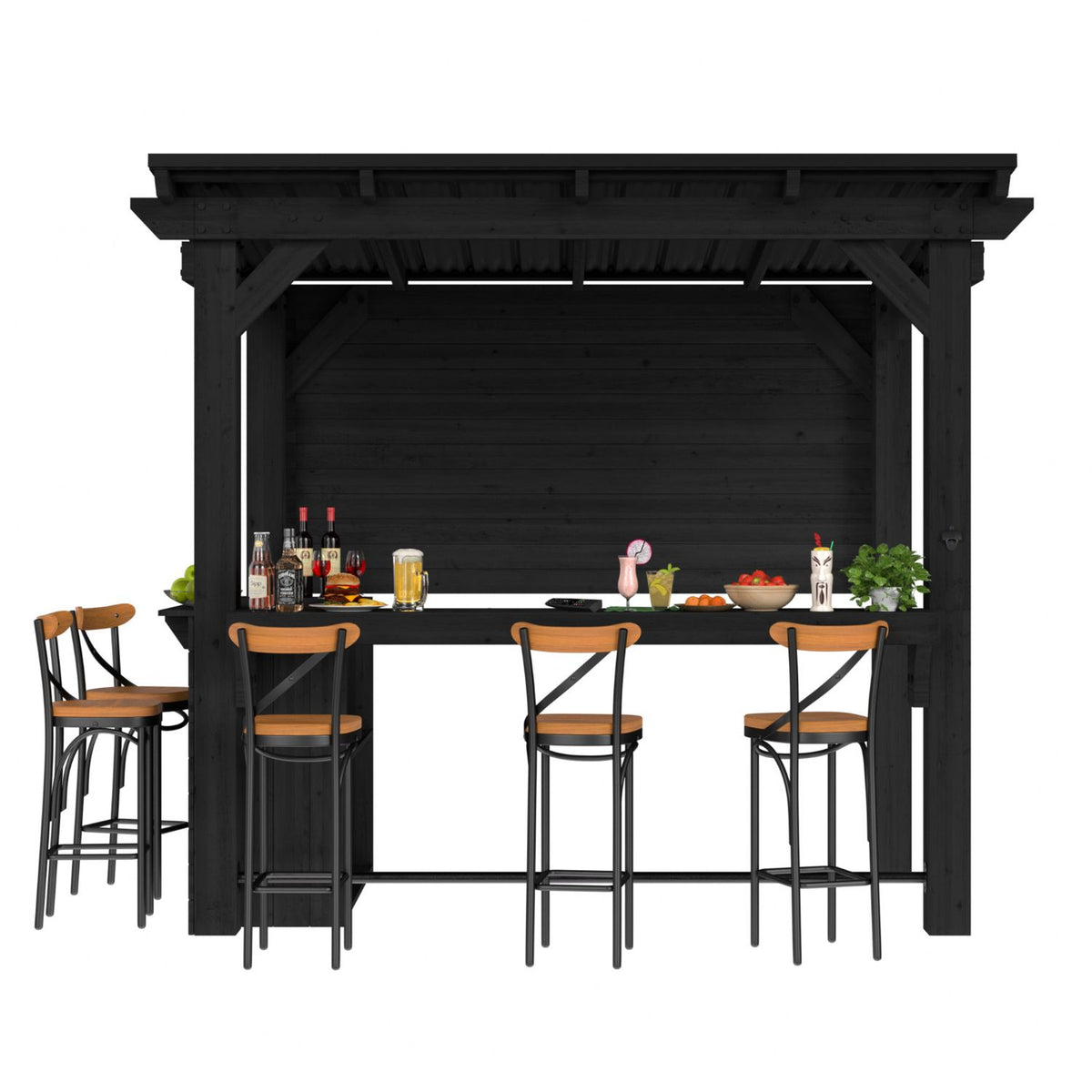 Outdoor Bar Gazebo with Wood Table and Metal Footrest – Veikous