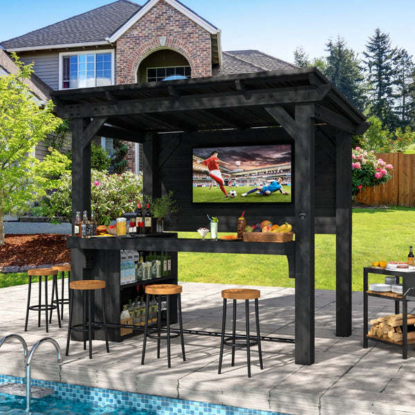 Outdoor Bar Gazebo with Wood Table and Metal Footrest – Veikous