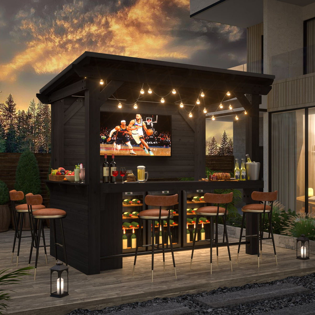 Wood Bar Gazebo with TV Mount