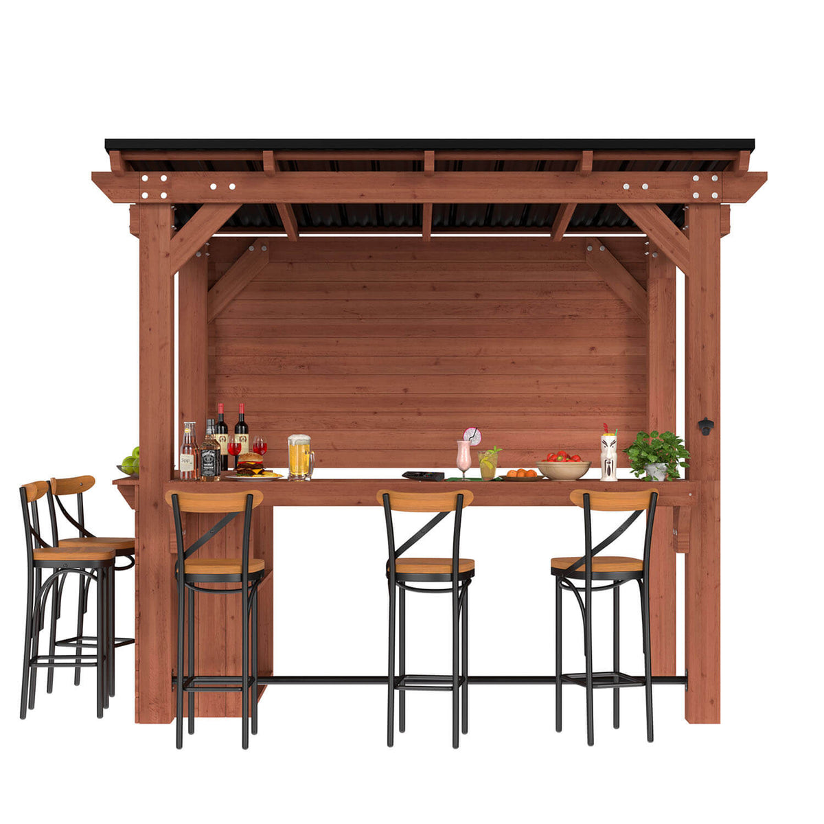 Outdoor Bar Gazebo with Wood Table and Metal Footrest – Veikous