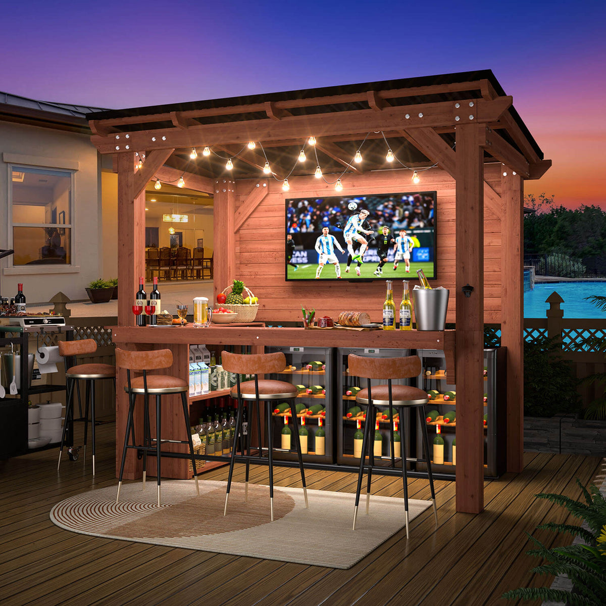 Outdoor Bar Gazebo with Wood Table and Metal Footrest – Veikous