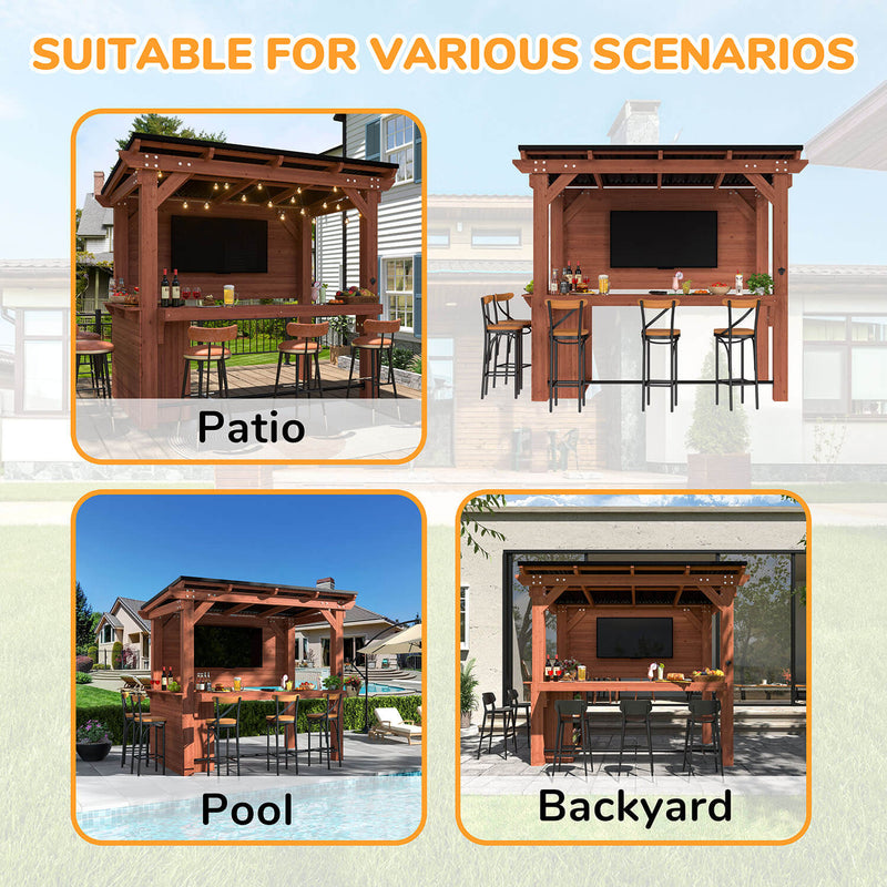 Outdoor Bar Gazebo with Wood Table and Metal Footrest – Veikous