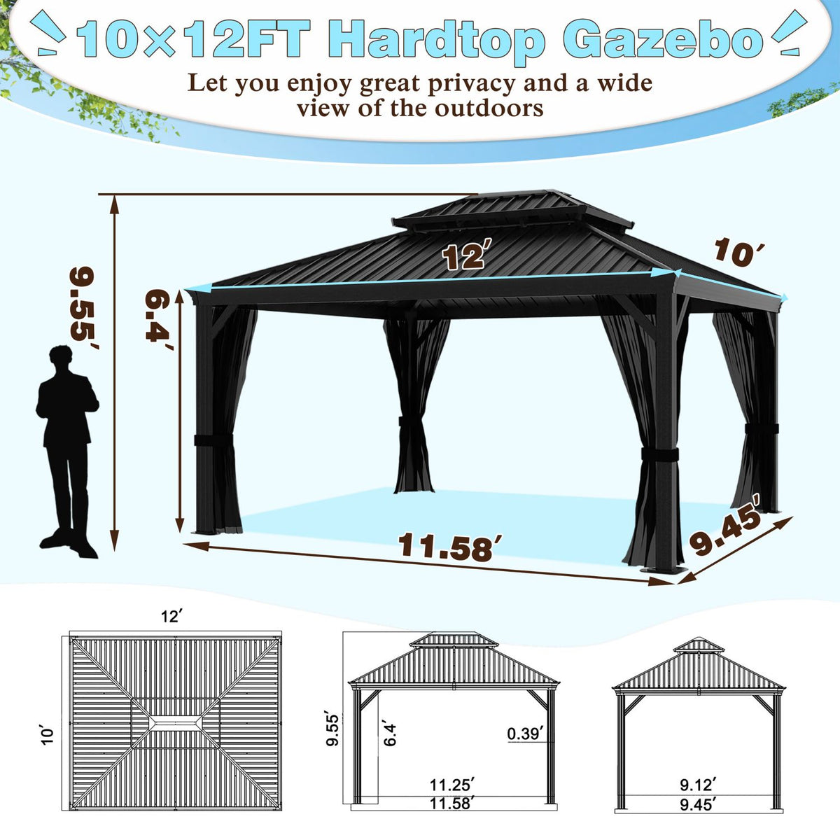 Aluminum Double Roof Gazebo for Backyard