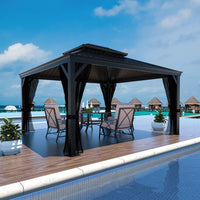 Outdoor Hardtop Gazebo with Mesh Netting