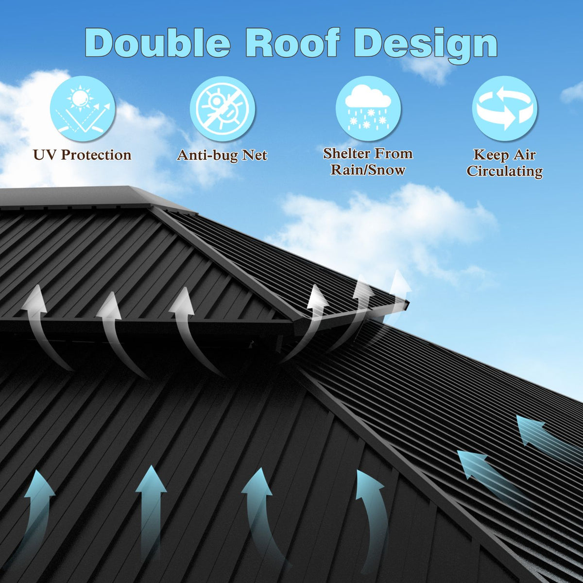 Veikous Outdoor Double Roof Hardtop Gazebo