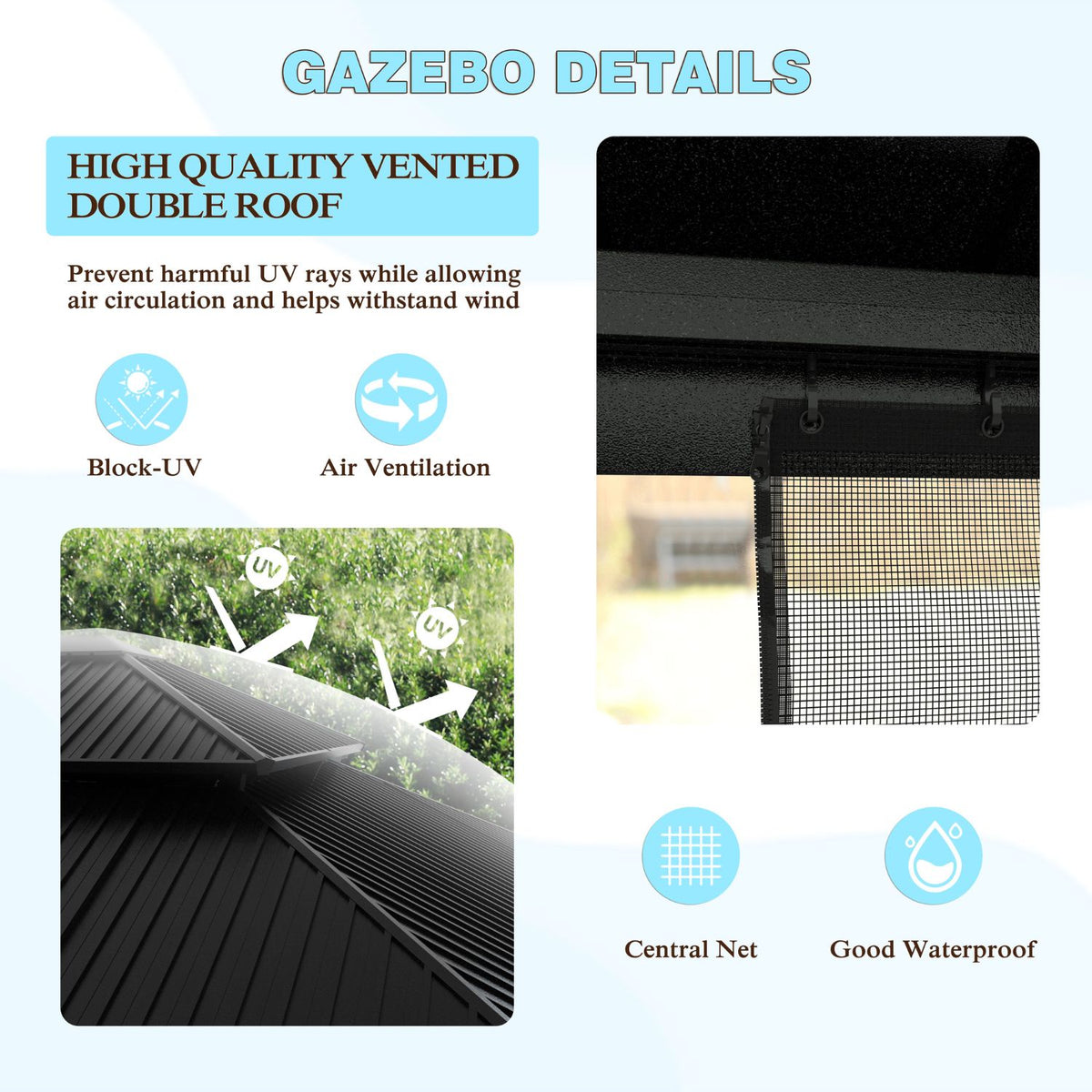  Aluminum Permanent Gazebo with Vented Roof 