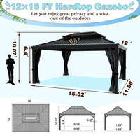 Aluminum Hardtop Outdoor Gazebo, 12x16ft