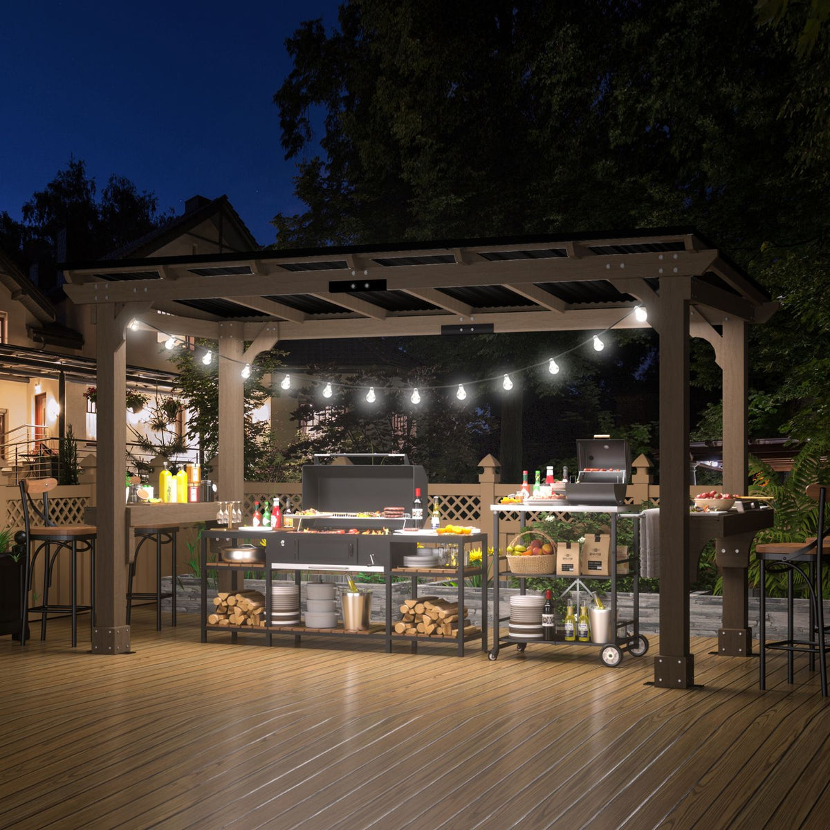 Wood Grill Gazebo with Sloping Roof for Outdoor, Multiple Sizes