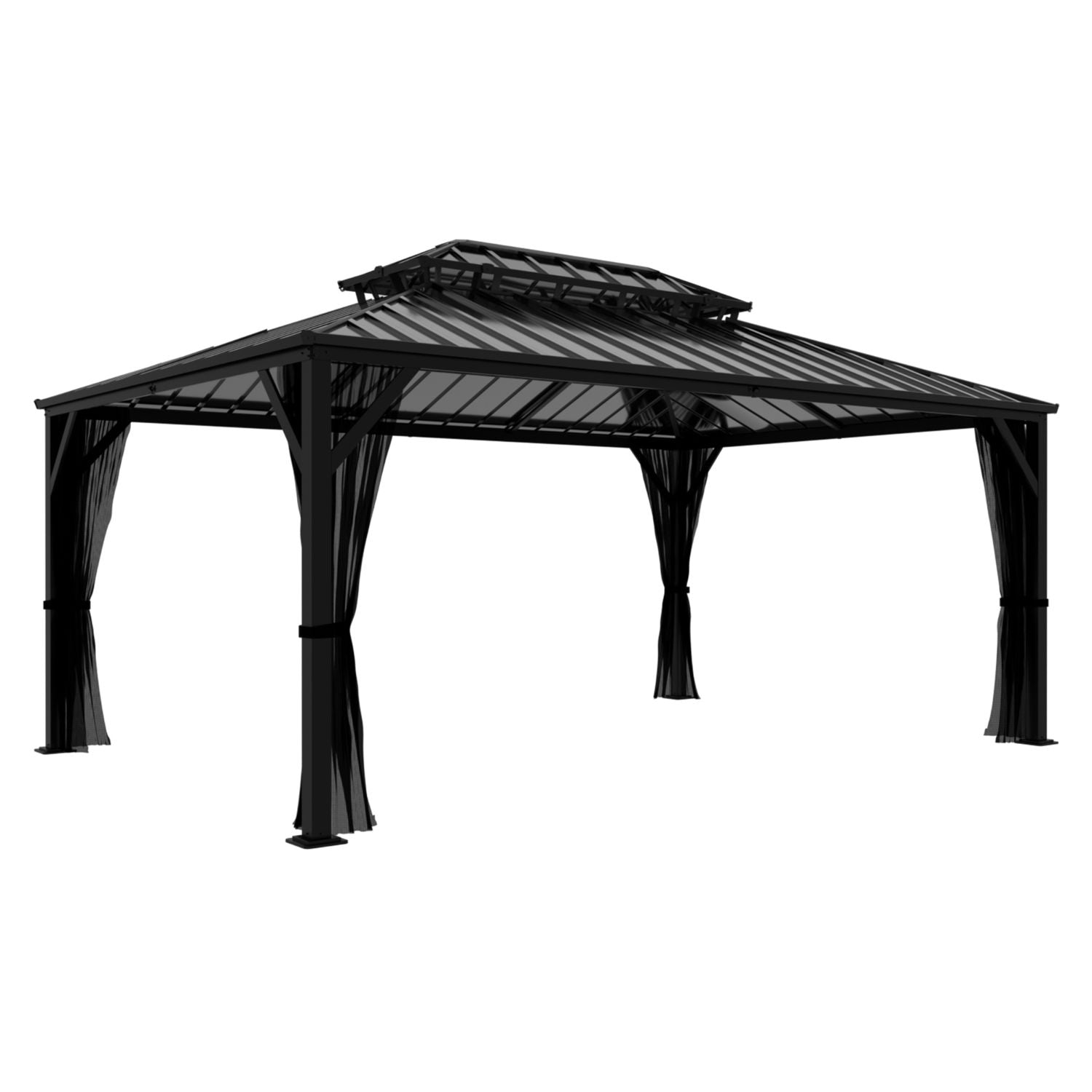 12x16 Hardtop Gazebo, Double Roof for Patio, Backyard, Black – Veikous