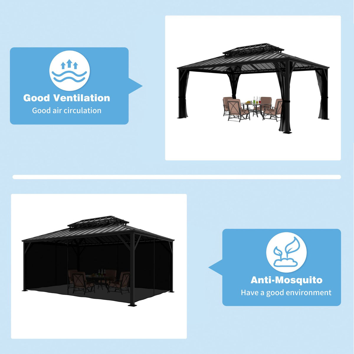 16x12 metal gazebo with netting