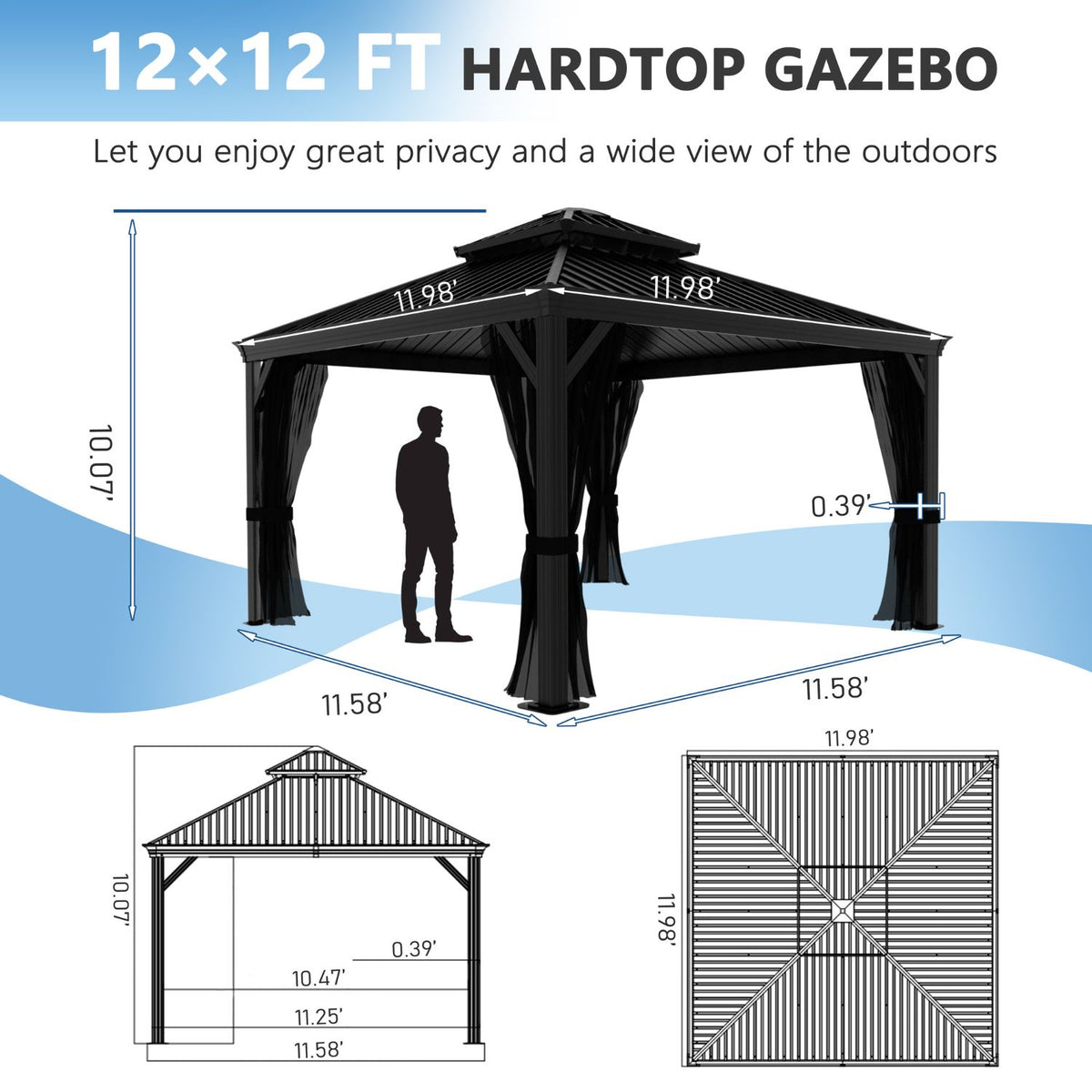 outdoor double roof gazebo, 12x12ft