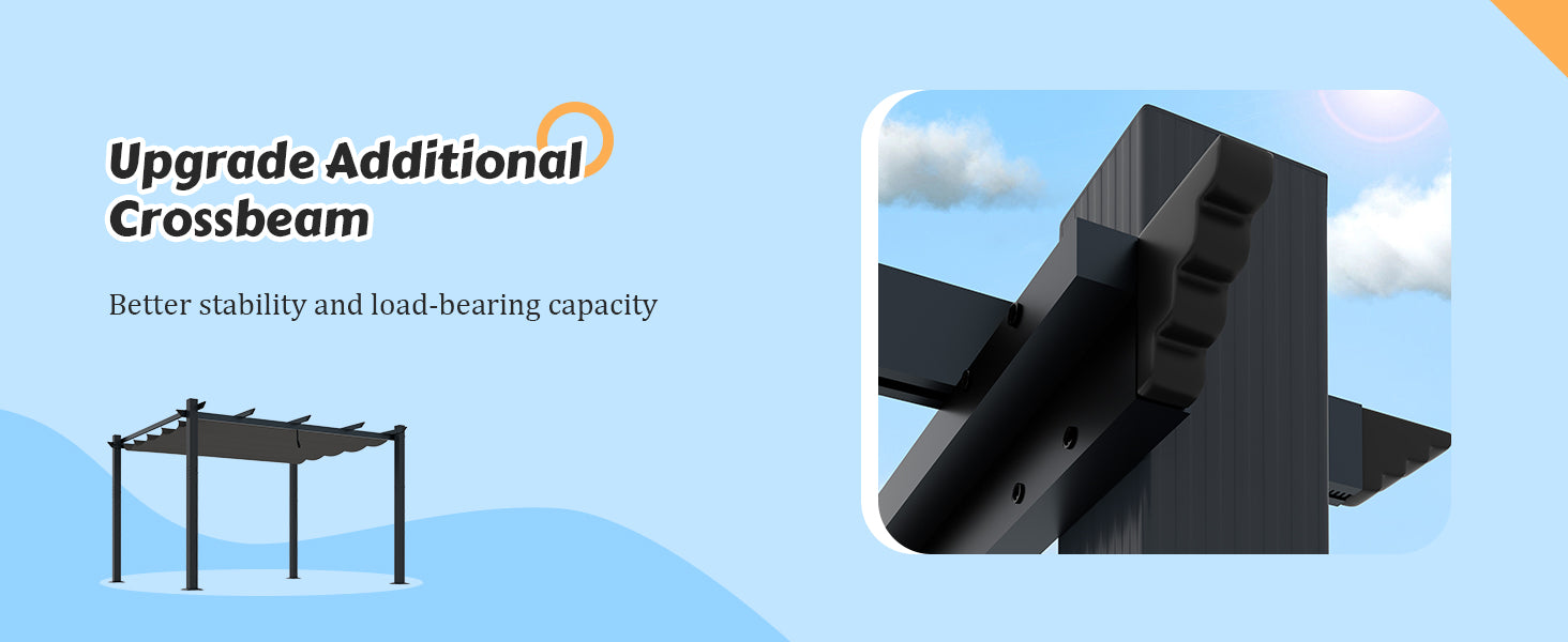 Aluminum pergola upgrade crossbeam for better stability and load bearing capacity