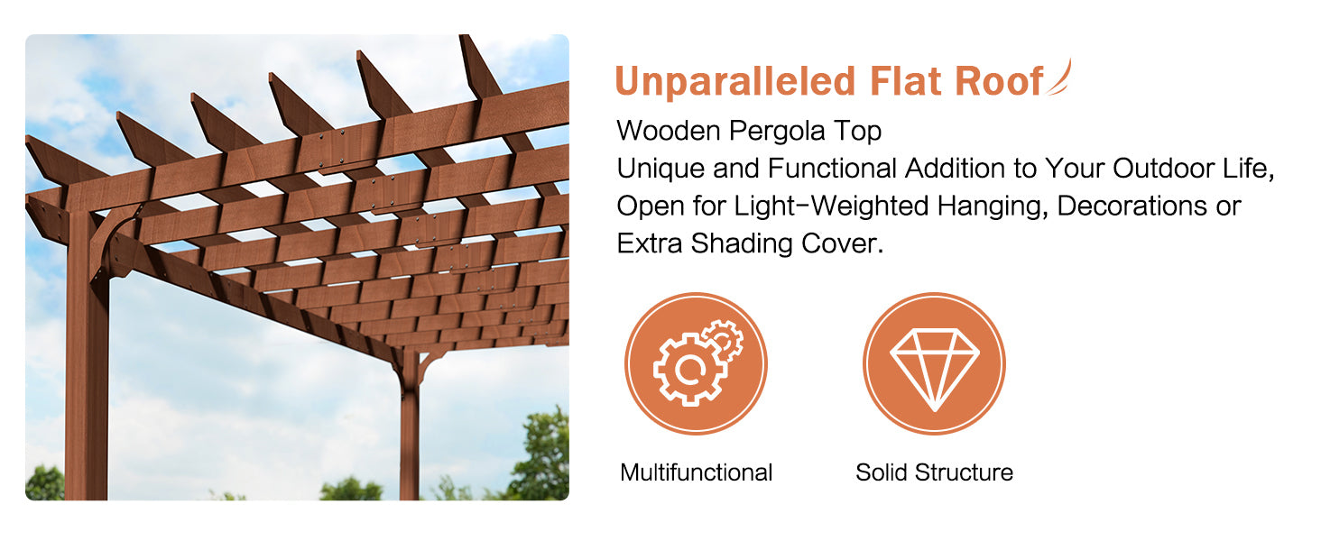 Wood pergola kit with flat roof
