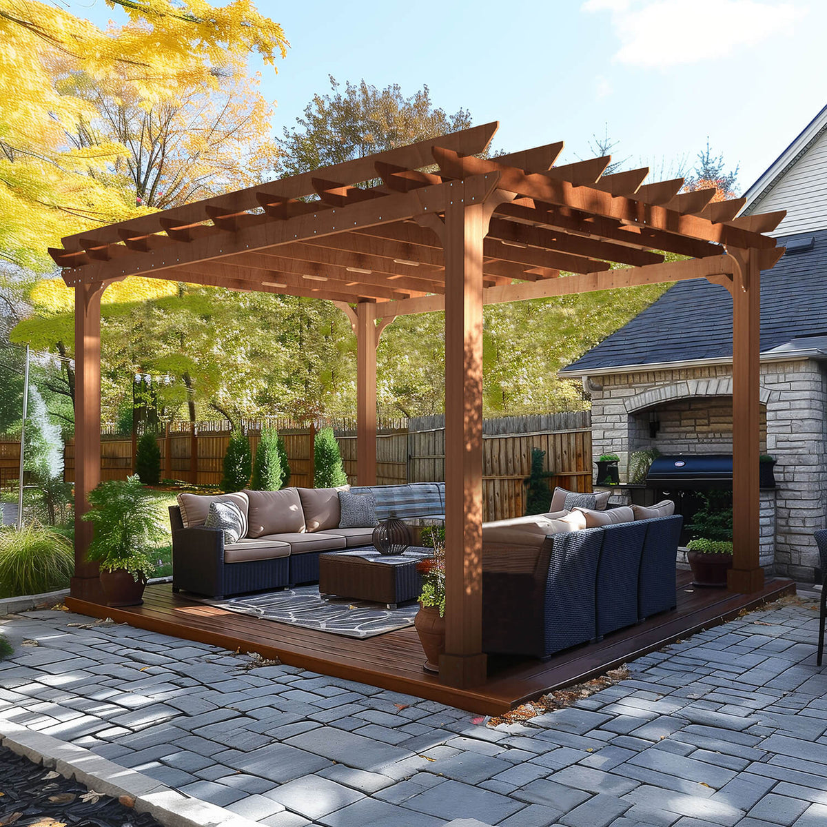 VEIKOUS Wooden Pergola with Roof, Garden Shelter Pergola Gazebo, Cedar Framed for Backyard and Lawn