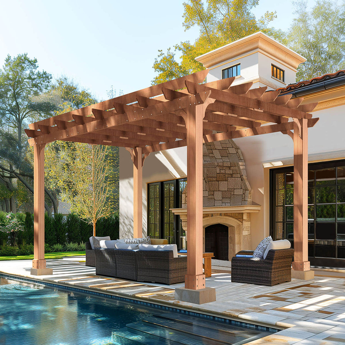VEIKOUS Wooden Pergola with Roof, Garden Shelter Pergola Gazebo, Cedar Framed for Backyard and Lawn
