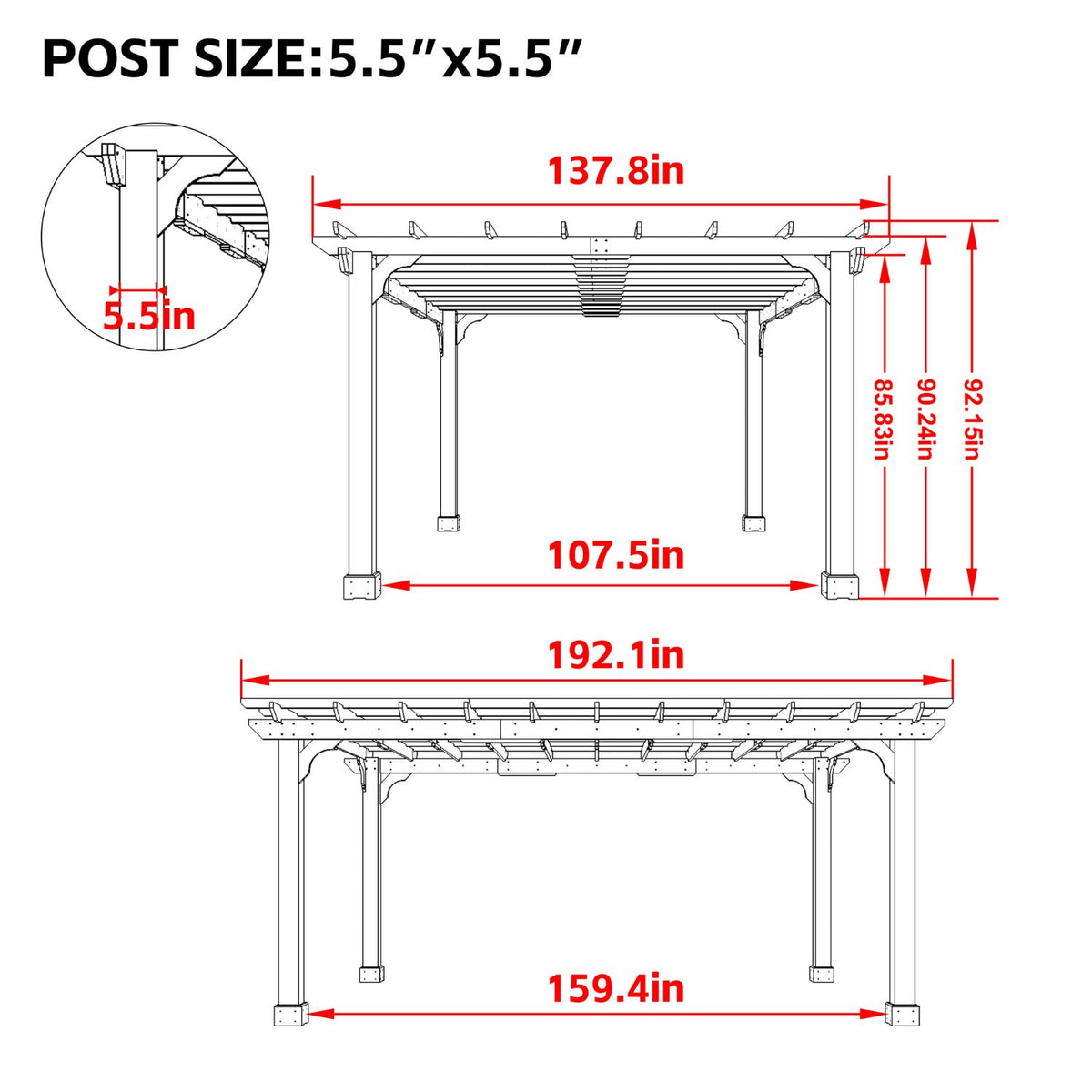 12x16 wood pergola with 5.5x5.5 post