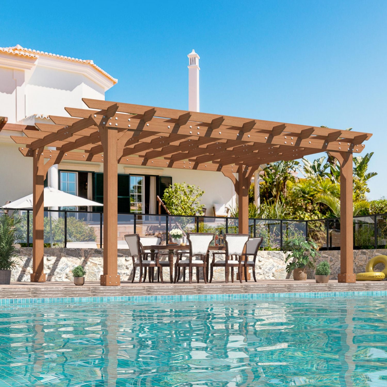 Wooden Pergola with Roof, Cedar Framed for Backyard and Lawn – Veikous