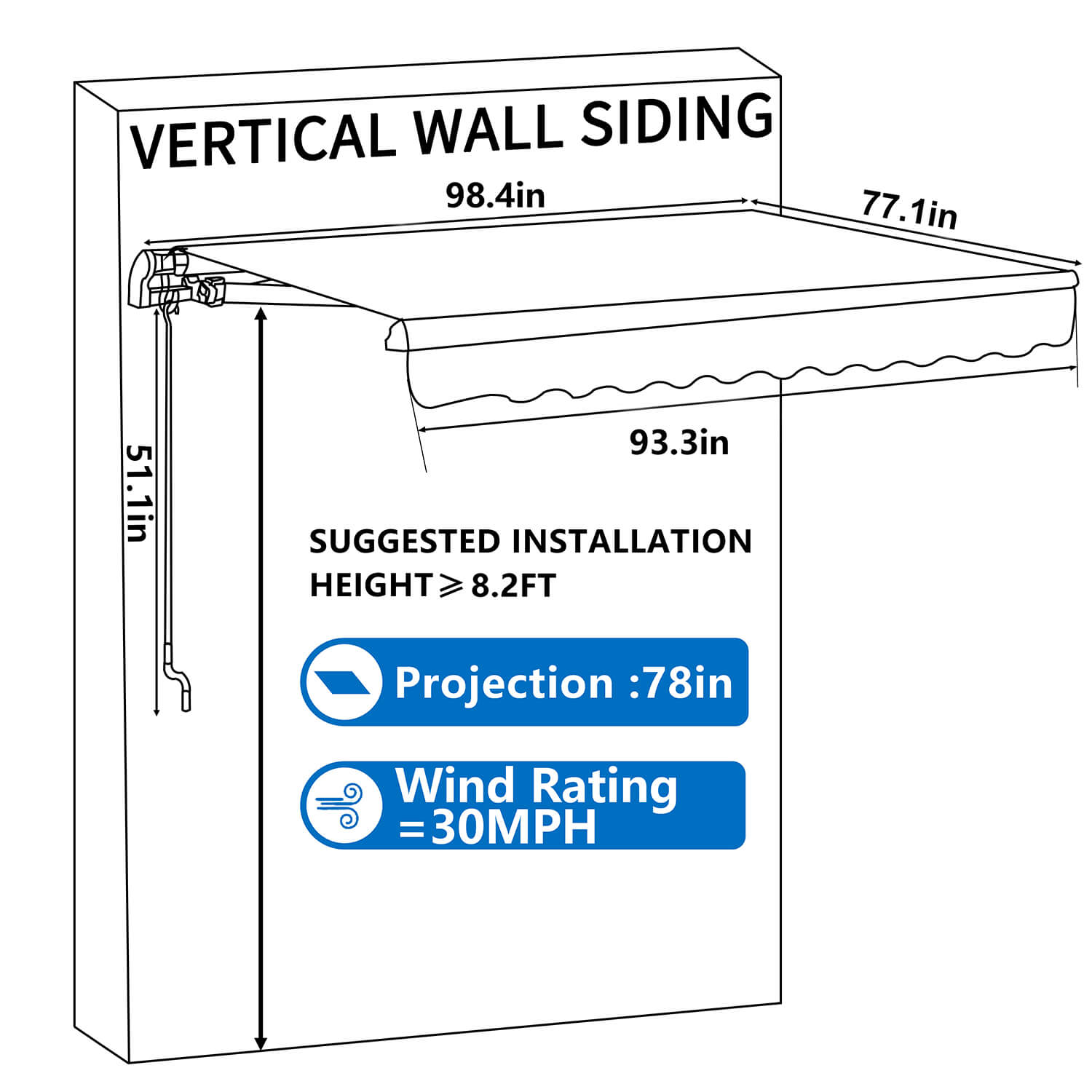Outsunny 8x7 Ft Manual Retractable Patio Awning – Beige – UV Resistant – Wall Mount