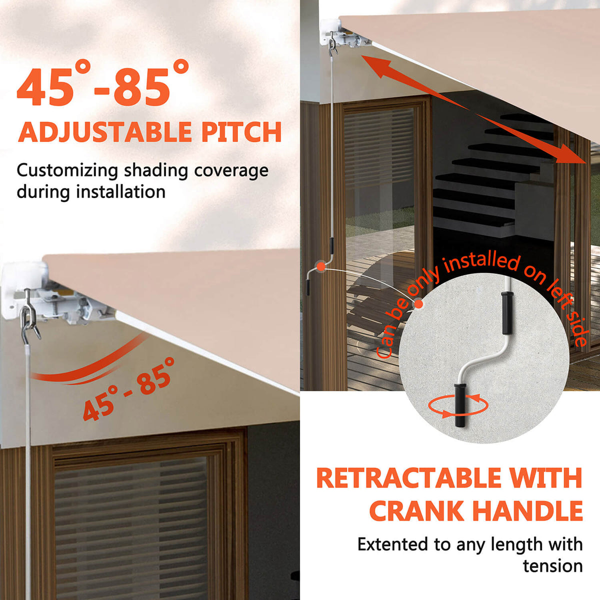 Grepatio 13.1x8.2 Ft Manual Retractable Awning, Aluminum Polyester Patio Door Window Awning Sunshade Shelter Crank Handle Outdoor Canopy Beige Grepatio 13.1x8.2 Ft Manual Retractable Awning, Aluminum Polyester Patio Door Window Awning Sunshade Shelter Crank Handle Outdoor Canopy Beige