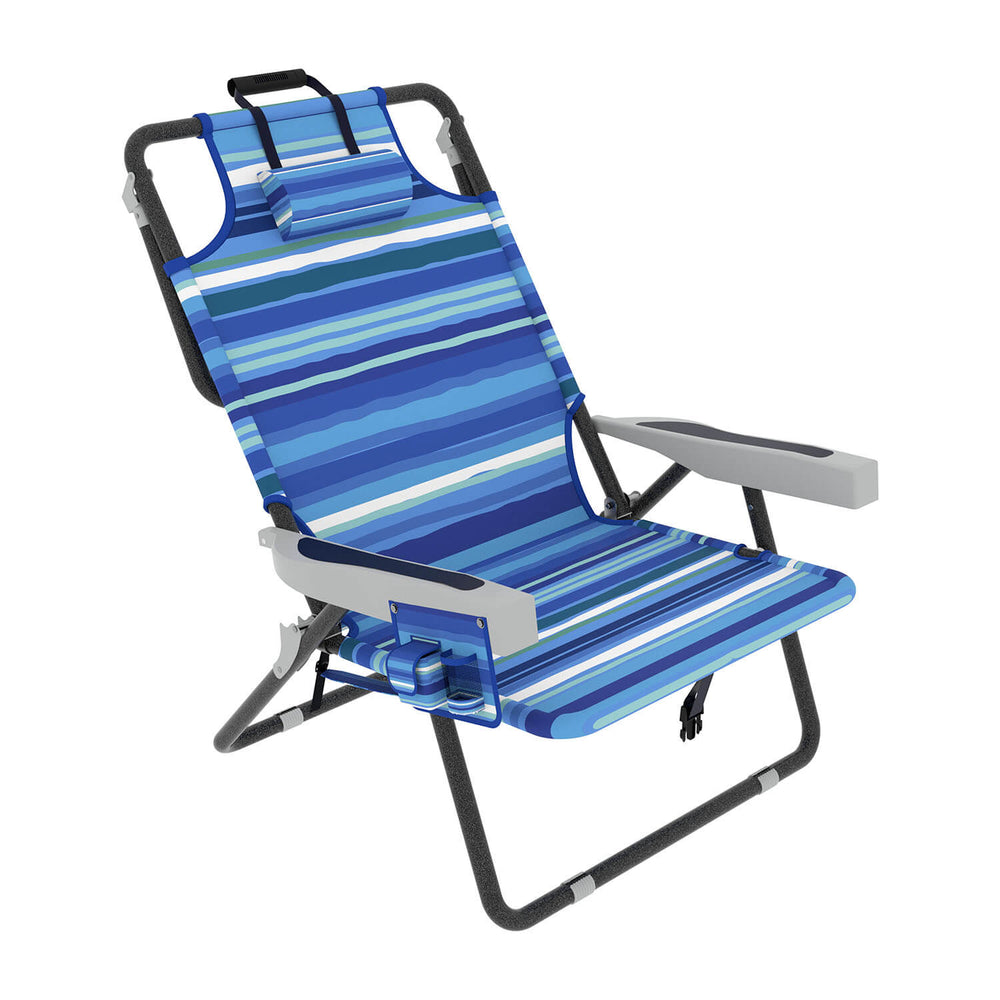 Backpack Beach Chair with Headrest, Cup Holder and Shoulder Strap