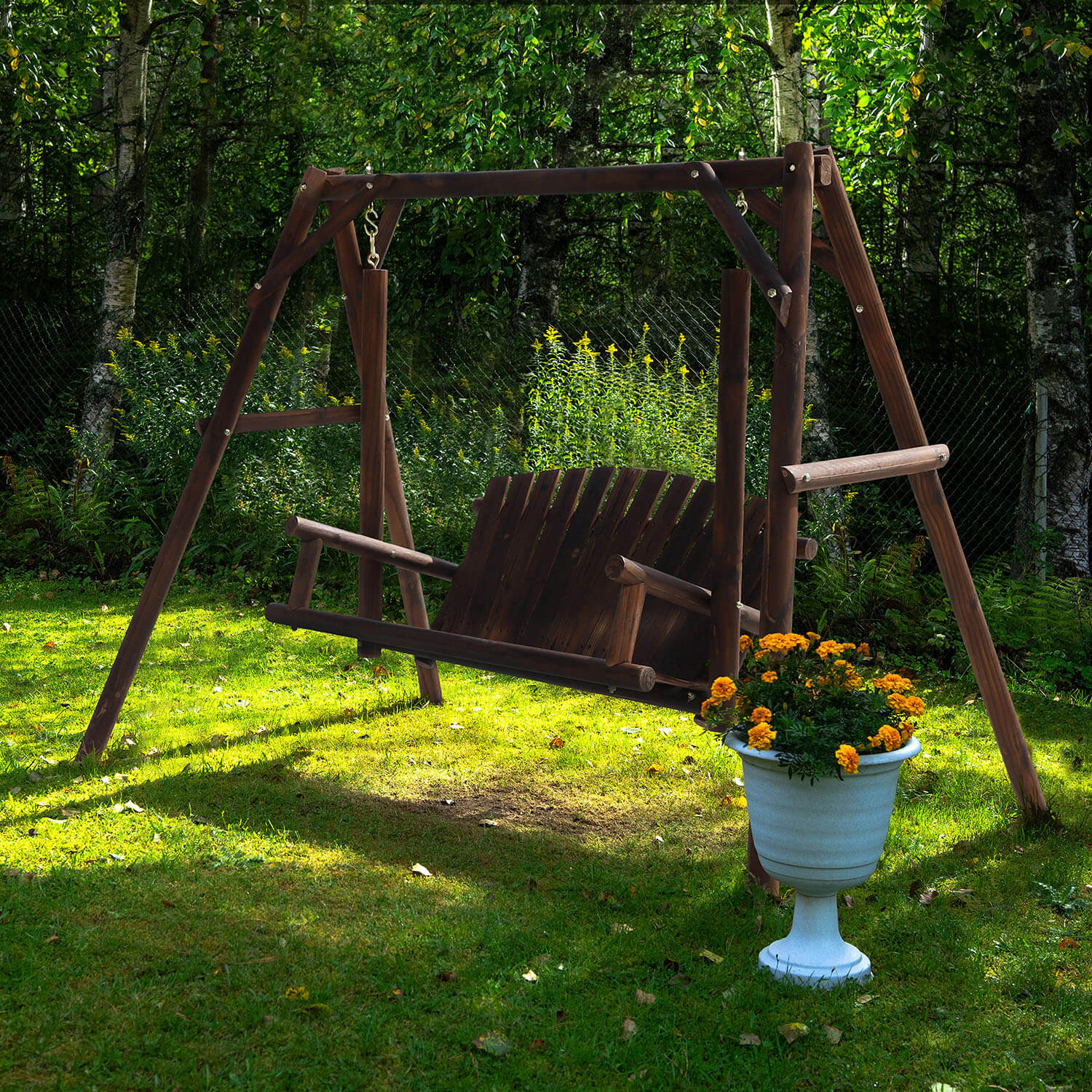 Wooden Outdoor Swing, Porch Swing with Stand, 2 Person – Veikous