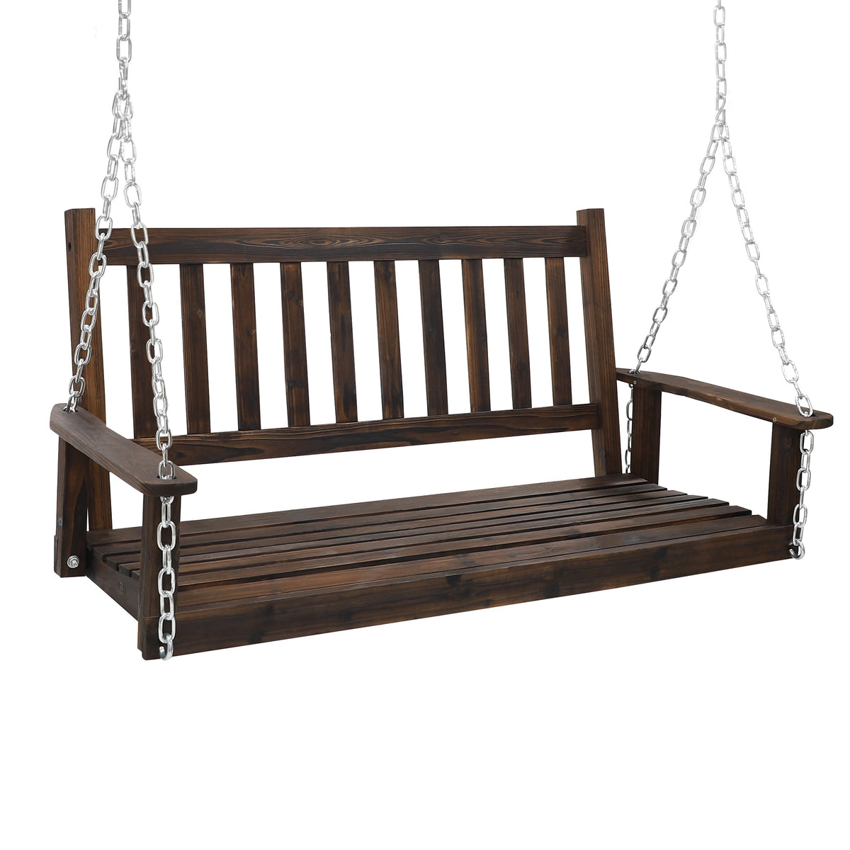 Outdoor Swing Bench for Porch, 2-Person Wood Hanging Swing – Veikous