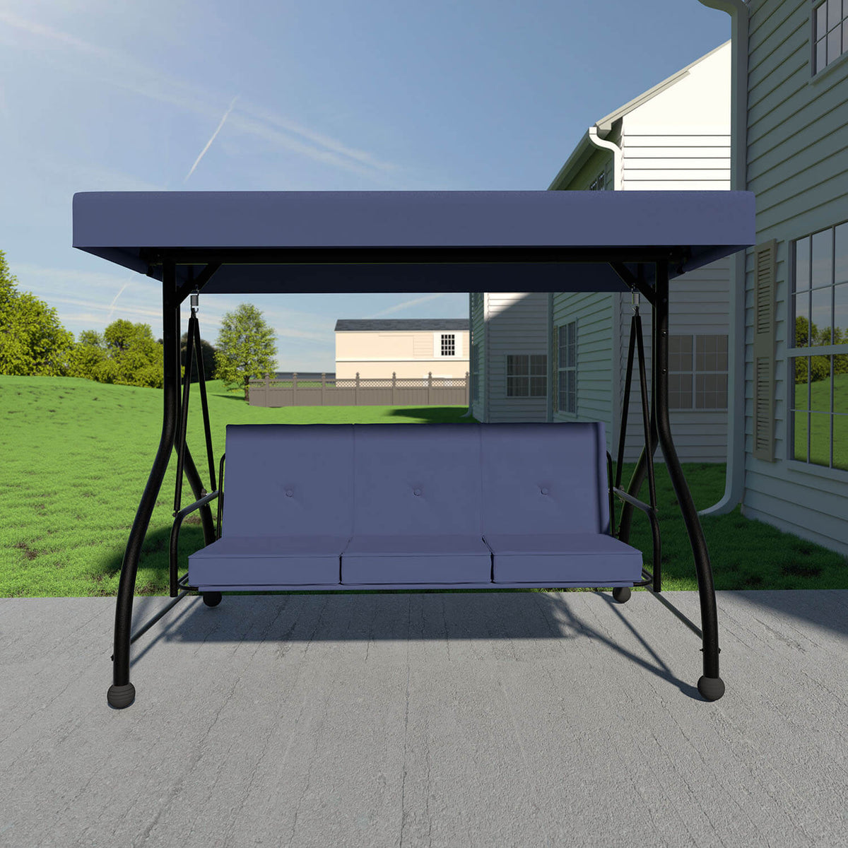 VEIKOUS 3 Person Patio Swing, Porch Swing Chair, Outdoor Canopy Swing with Stand and Cushions