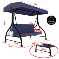VEIKOUS 3 Person Patio Swing, Porch Swing Chair, Outdoor Canopy Swing with Stand and Cushions