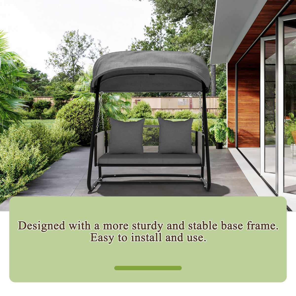 sturdy reinforced gray porch swing for backyard