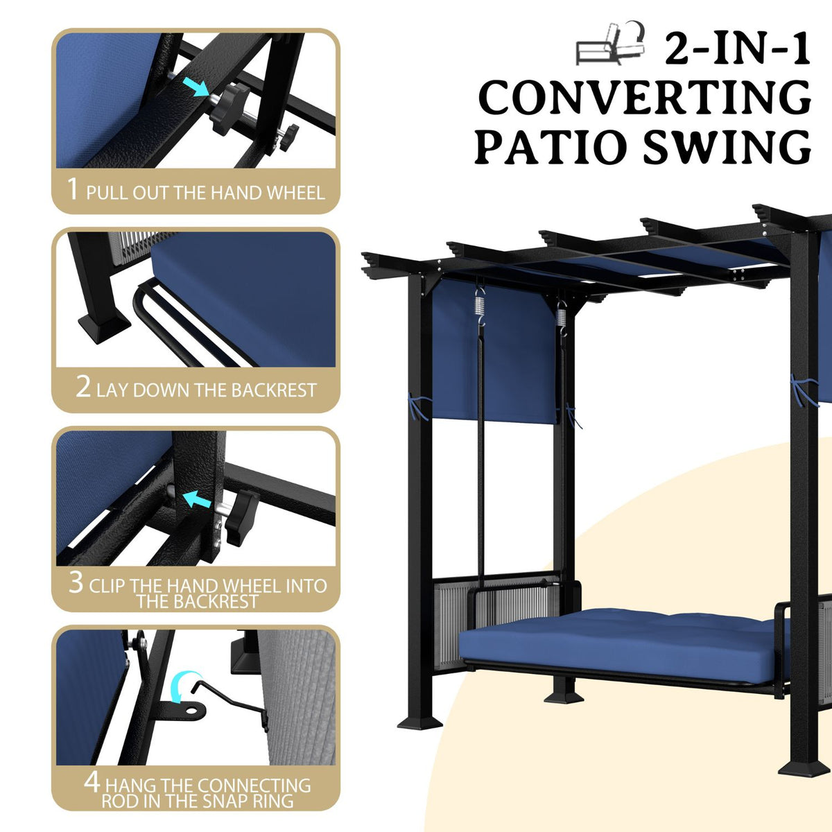 2-IN-1 Converting Patio Adjustable Swing Bench