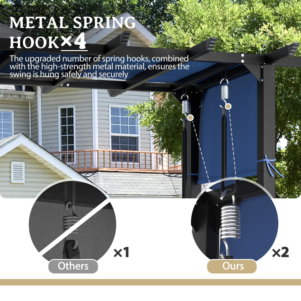 Outdoor Swing with 4 Metal Spring Hooks