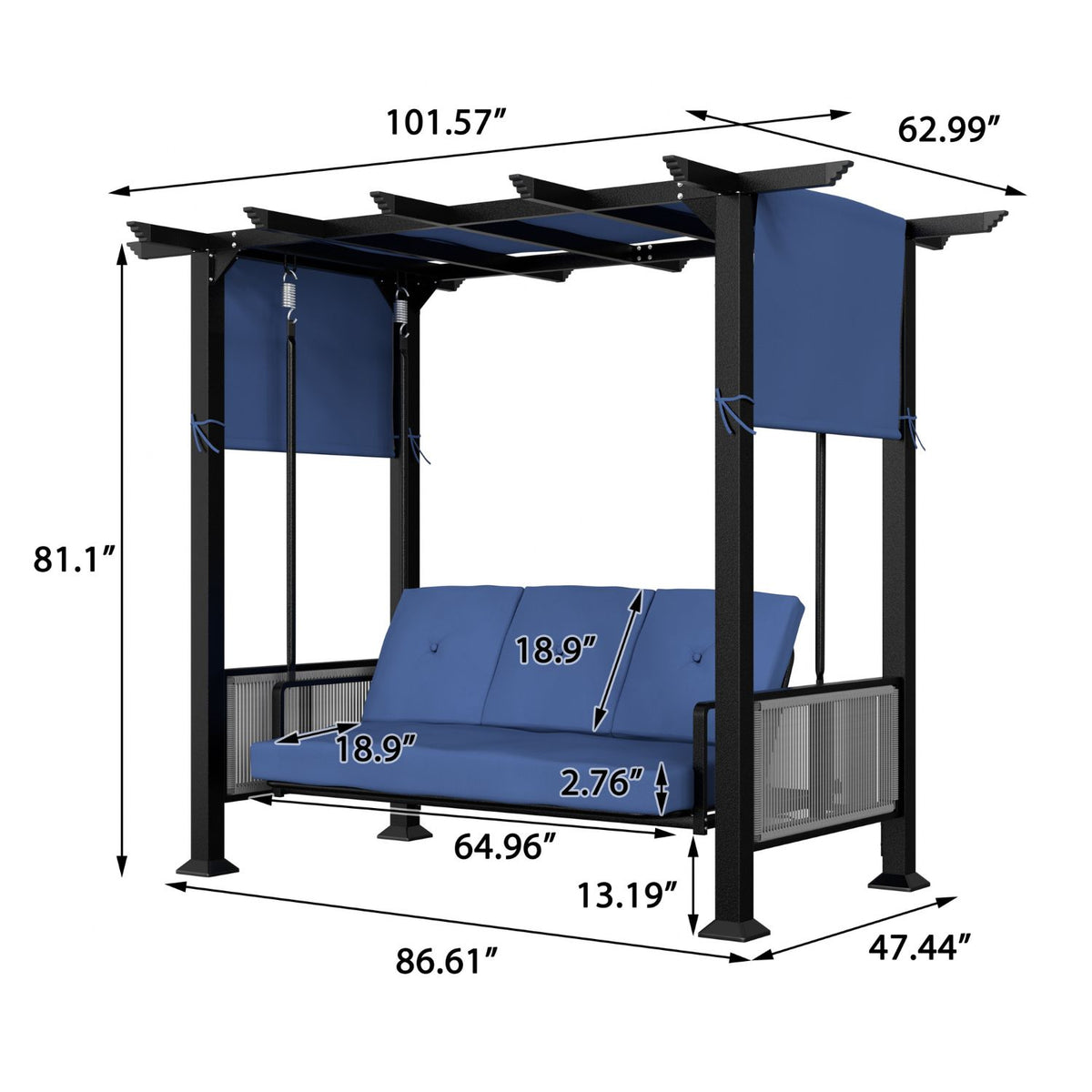 Outdoor Porch Swing, 101.57''W x 62.99''D x 81.1''H